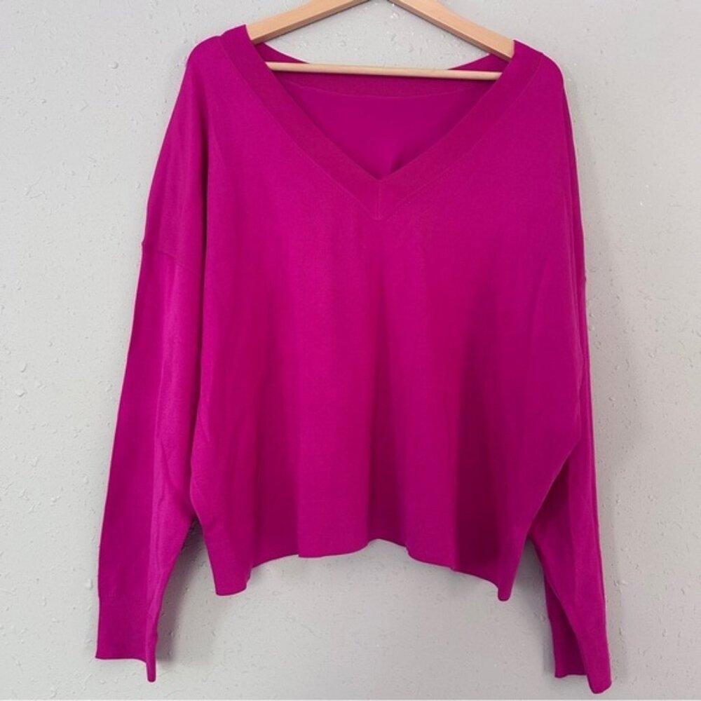 NWT Express Fuchsia Pink V-Neck Reversible Style Sweater Spring Barbie XL